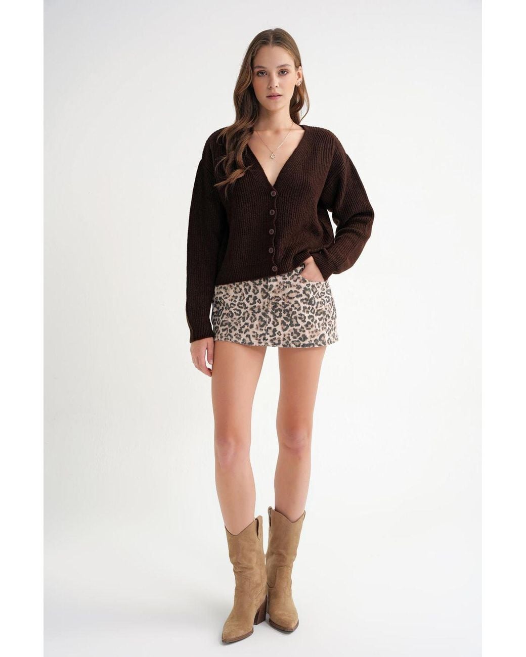 MixRay Black Textured V-Neck Button Cardigan