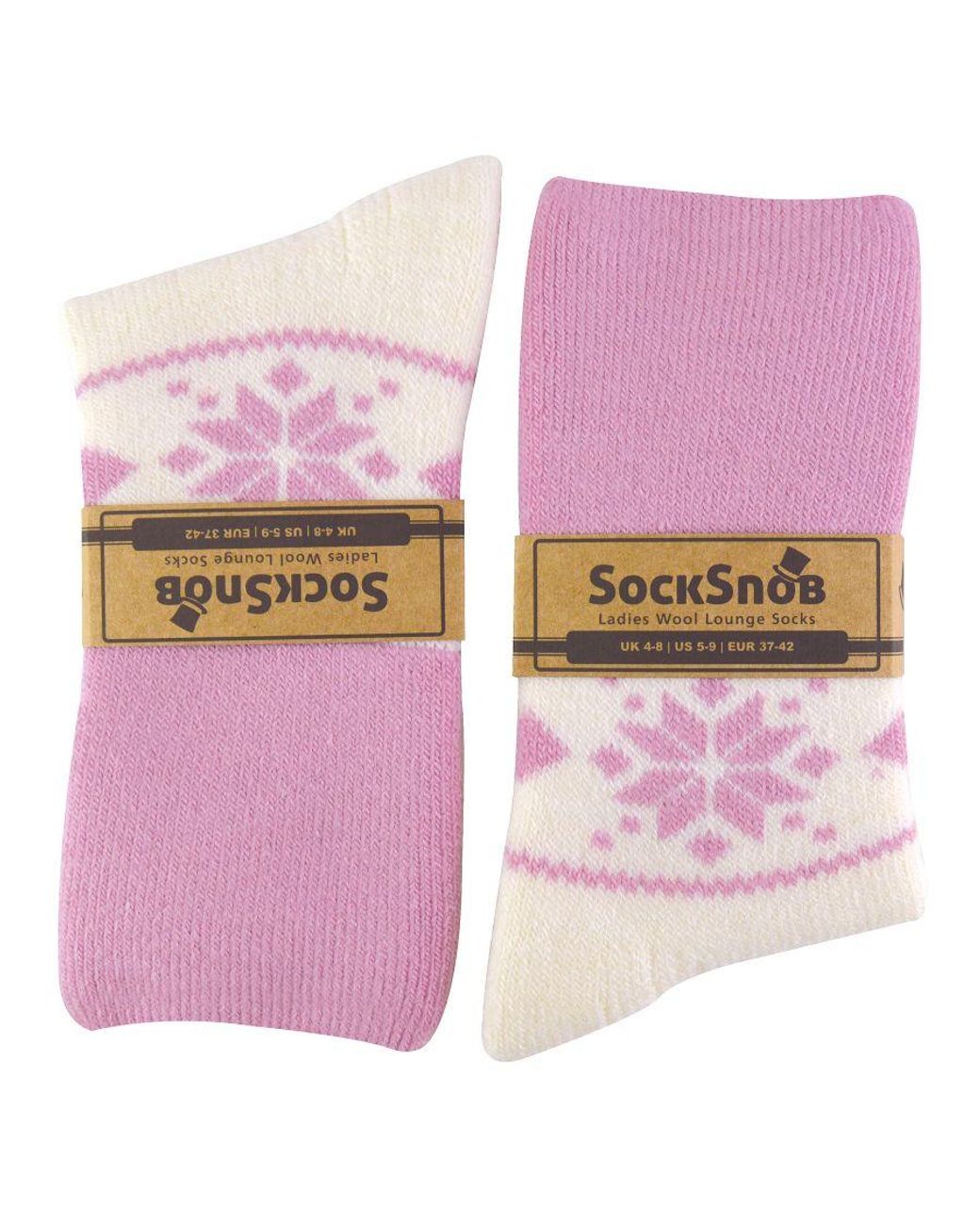 Sock Snob Pink Ladies Wool Bed Socks With Fairisle Design