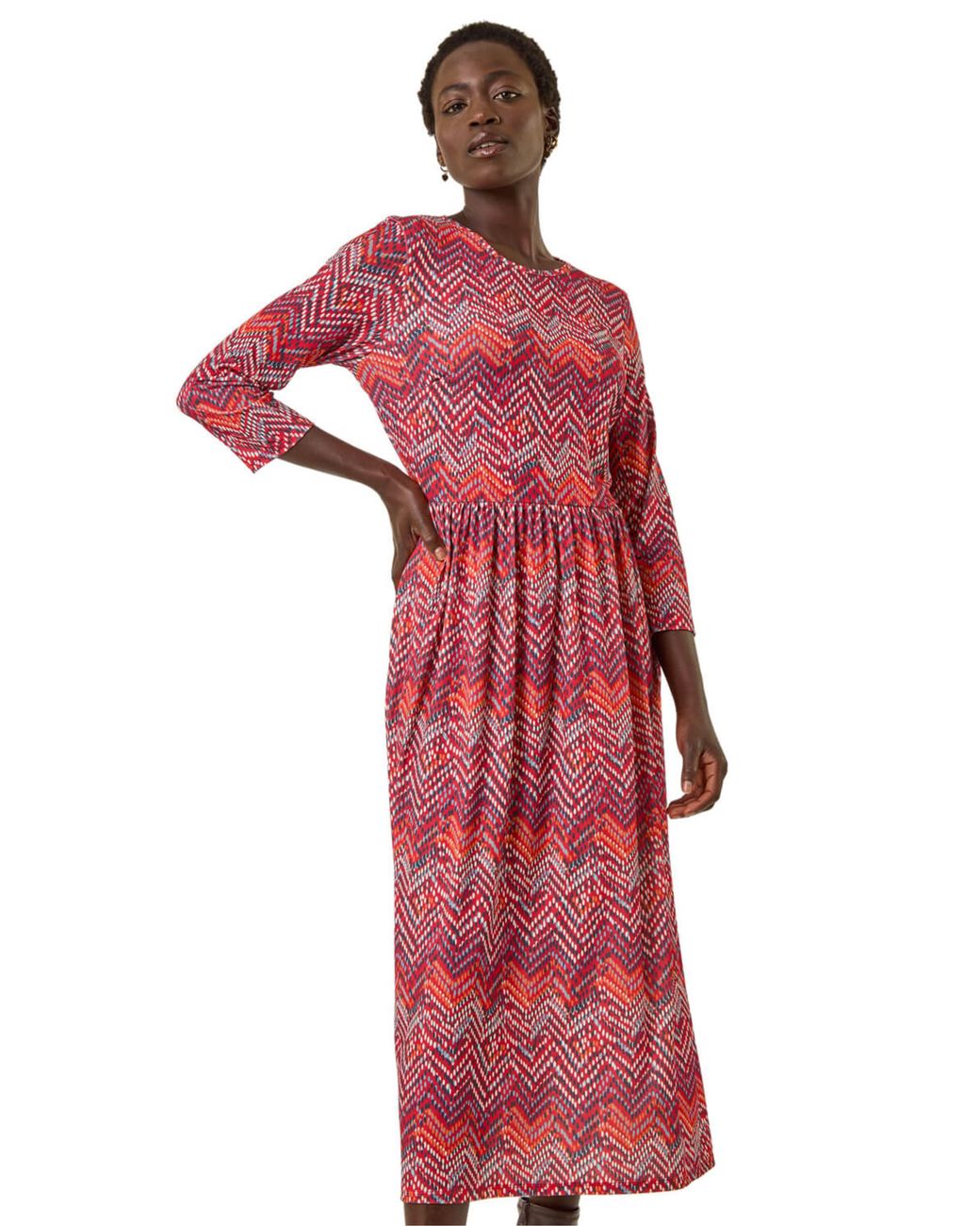Roman Red Zig Zag Print Midi Dress