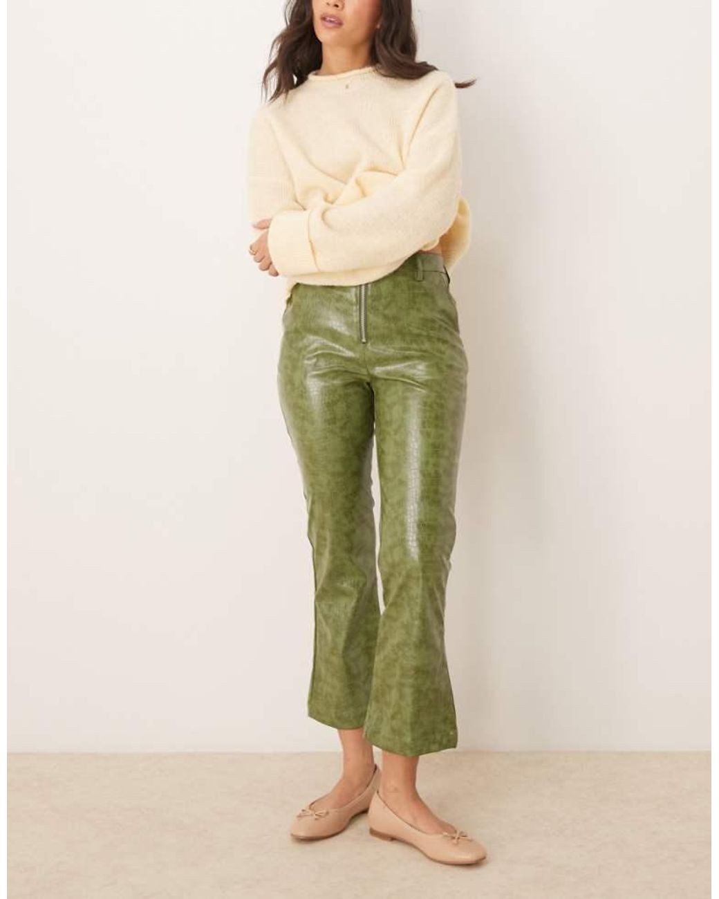 ASOS Green Faux Leather Zip Front Ankle Grazer Trouser