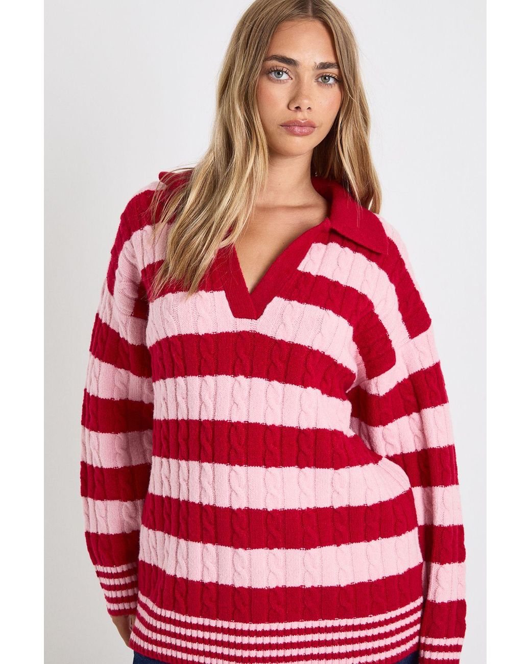 Boohoo V Neck Collared Stripe Jumper