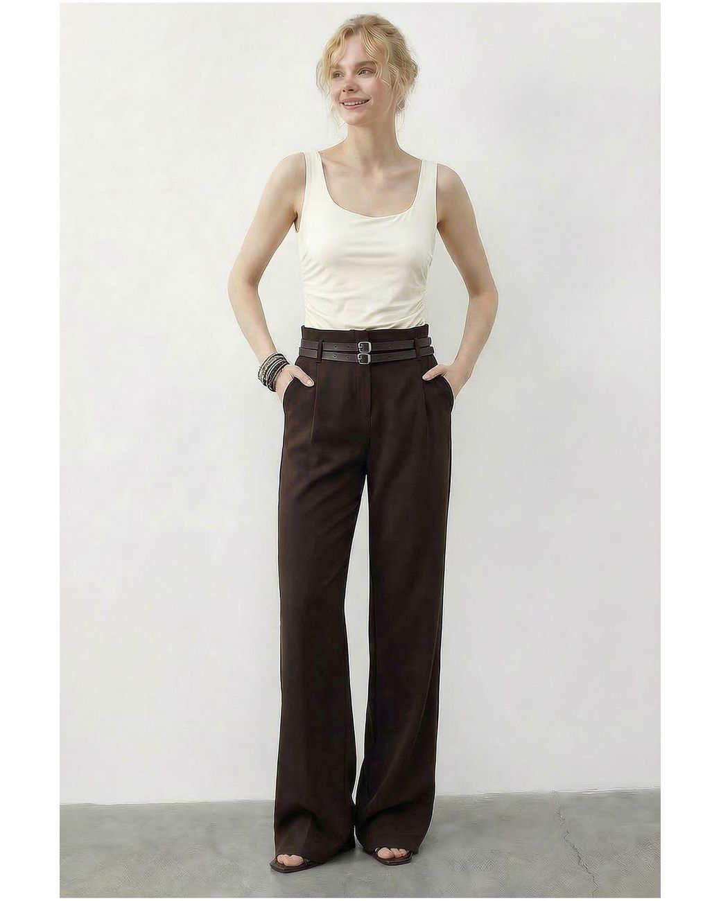 Bianco Lucci White Elastane Pants