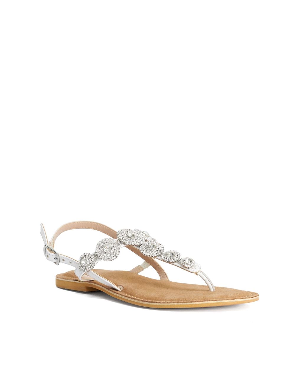Dune Natural Liana Diamante Embellished Toe Post Flat Sandals