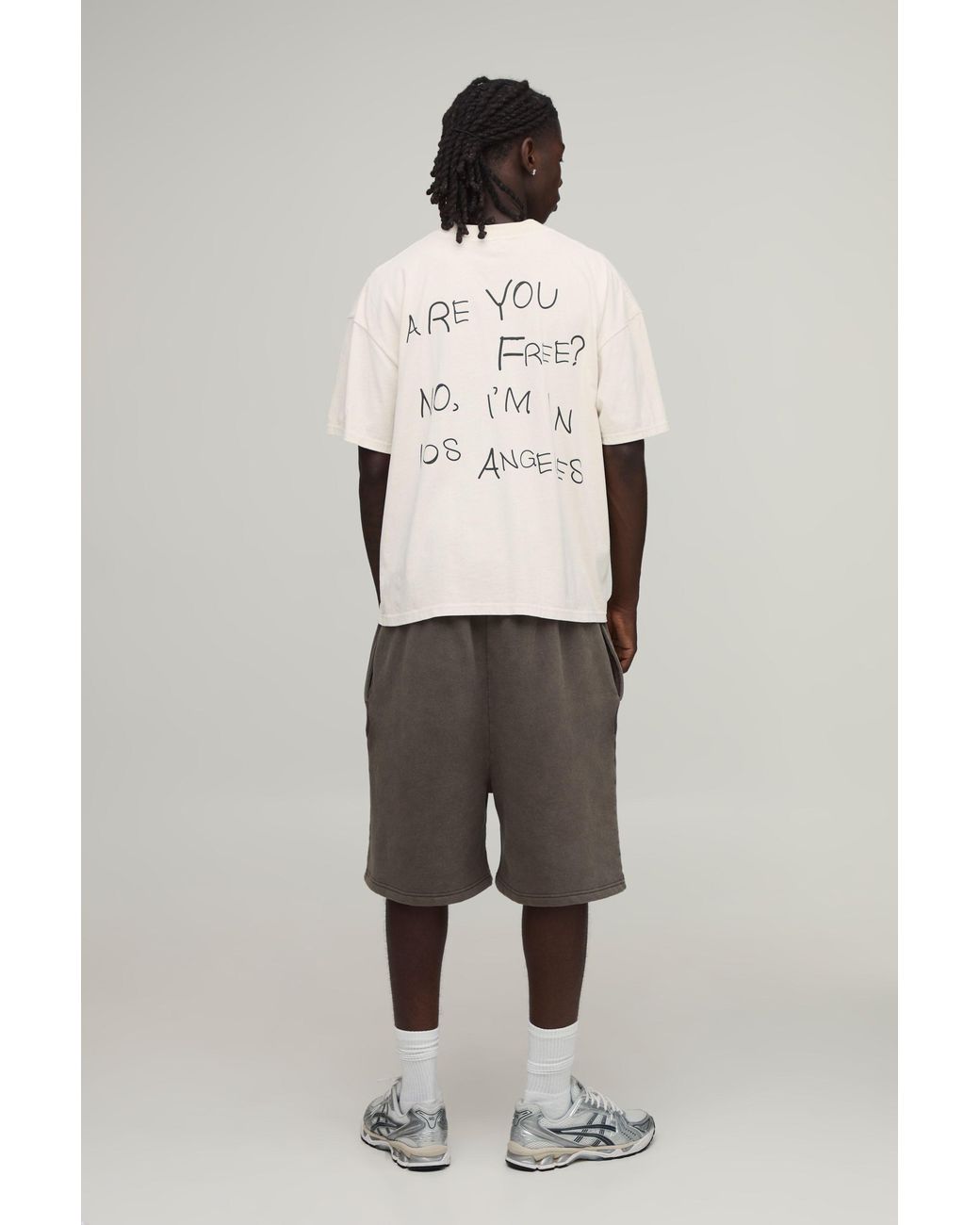 BoohooMAN Natural Washed Stone Oversized Boxy Los Angeles Slogan Print T-Shirt for men