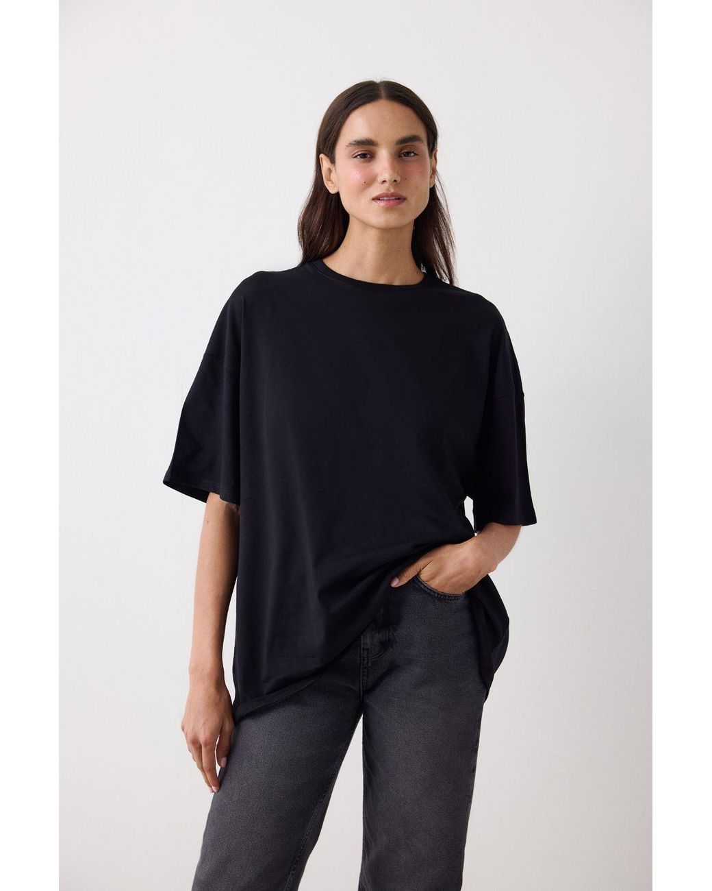 Penti Blue Oversized Cotton Blend Crew Neck T-Shirt