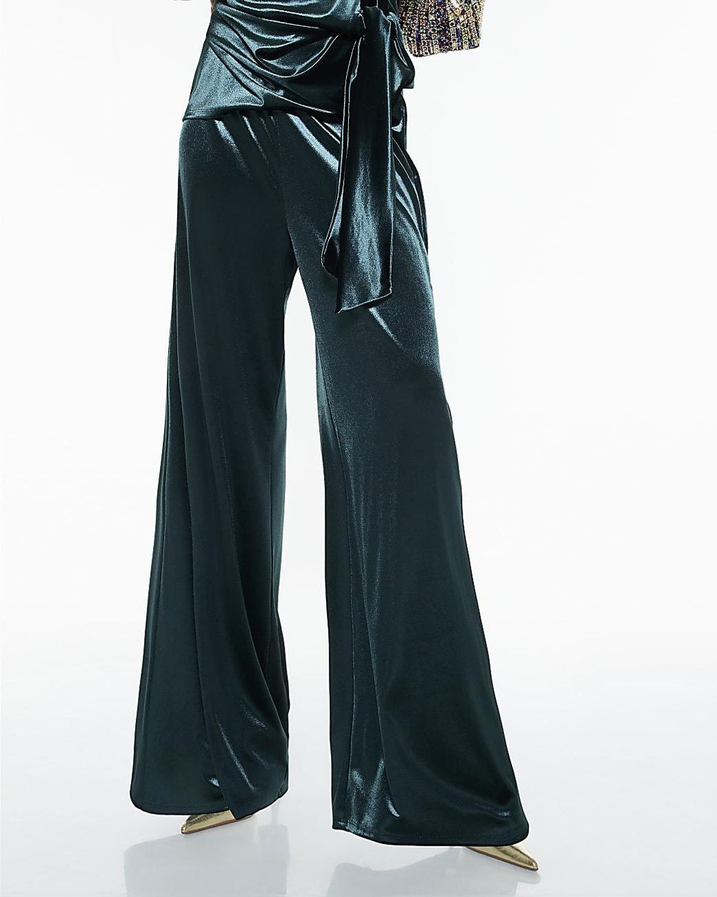 River Island Blue Joggers Velvet Wide Leg