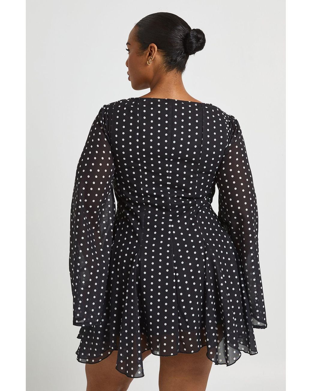 Boohoo Black Plus Polka Dot Godet Hem Mini Dress