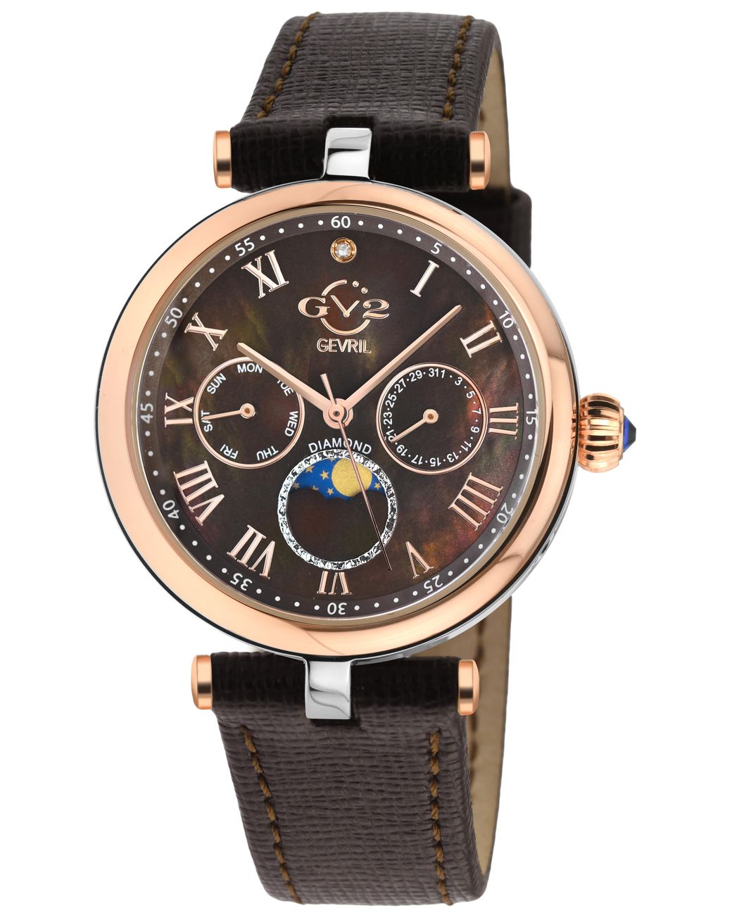 Gevril Black Gv2 Florence Mother Of Pearl 12511.L Dial Diamond Swiss Quartz Watch