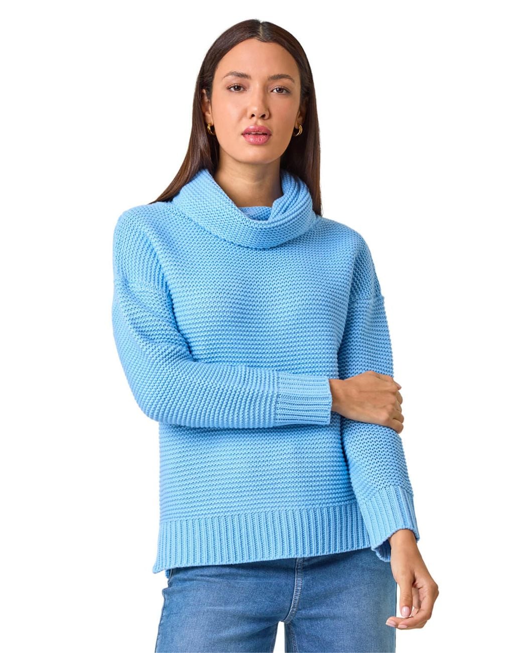 Roman Blue Textured Cowl Neck Jumper