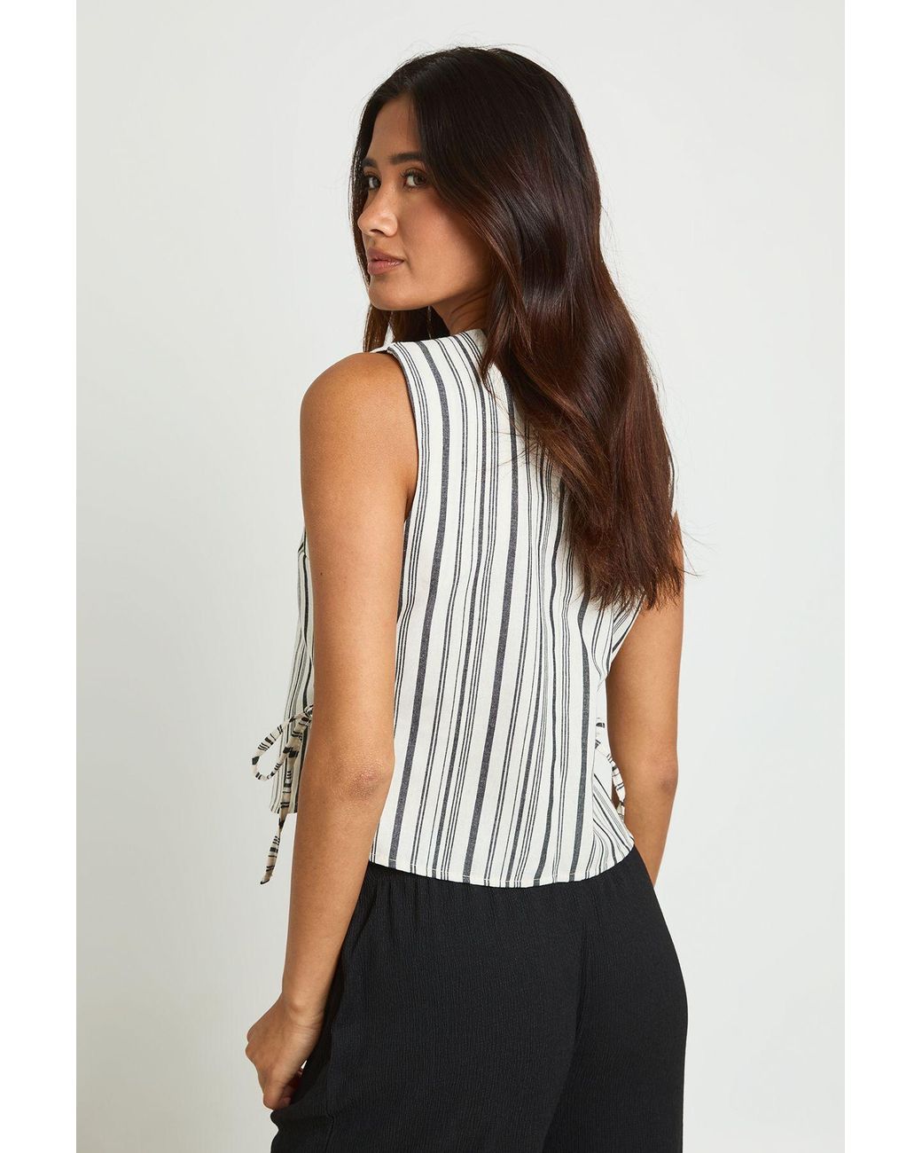 Boohoo White Stripe Linen Look Boxy Top