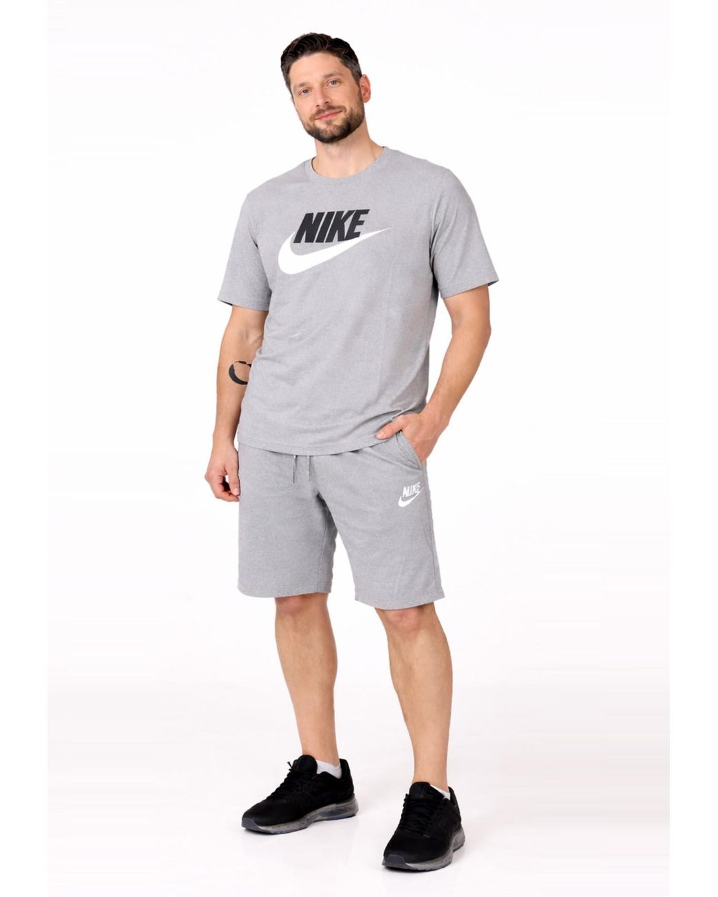 Nike Gray Tracksuit T Shirt Zip Pocket Shorts for men