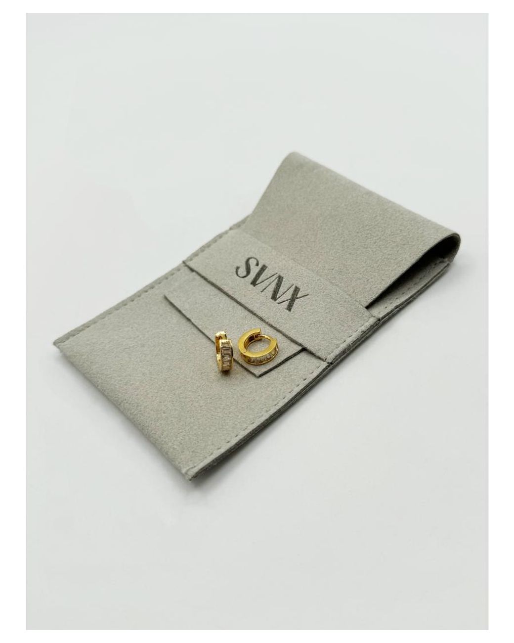 SVNX White Mini Huggie Hoop With Clear Stones