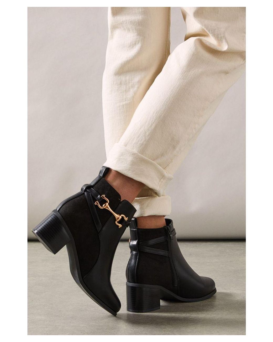 Wallis Natural Wide Fit Antonia Side Snaffle Heeled Ankle Boots