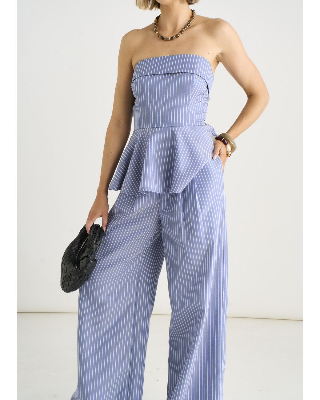 Gini London Blue Wide Leg Pleat Front Formal Trousers