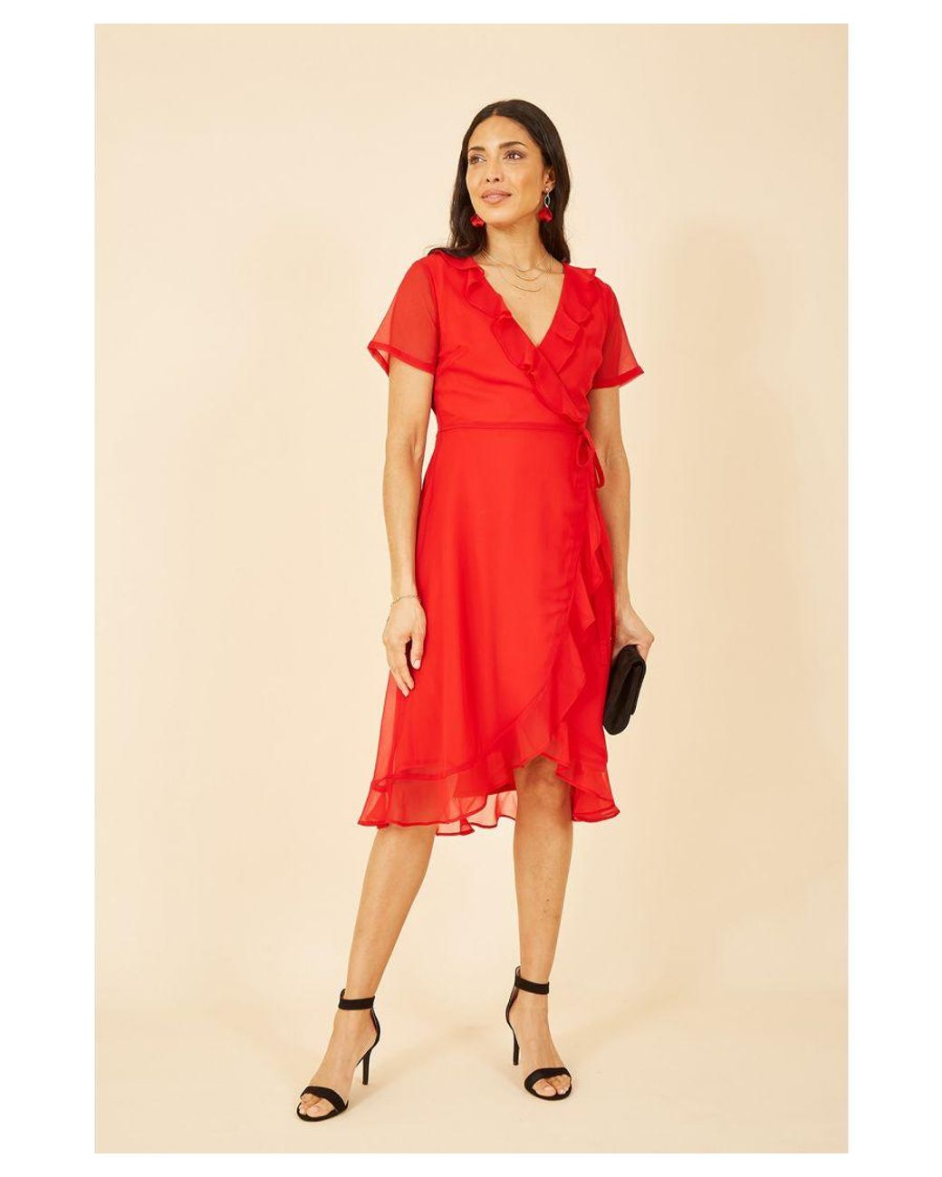 Yumi' Red Frill Wrap Dress