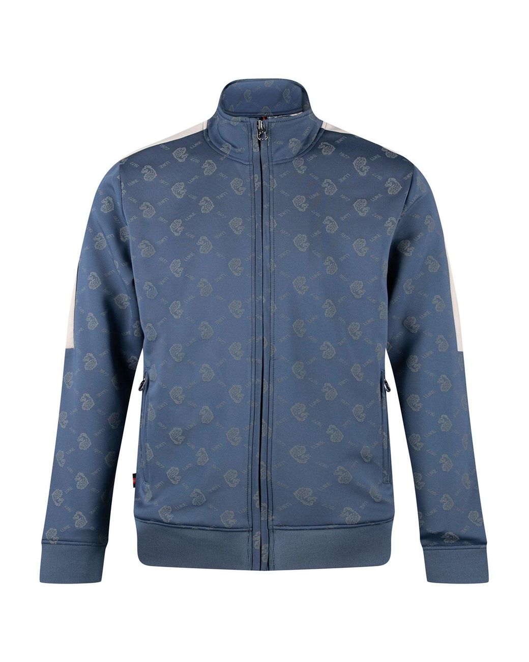 Luke 1977 Blue Ronaldo Overprint Zip Funnel Neck Sweat for men