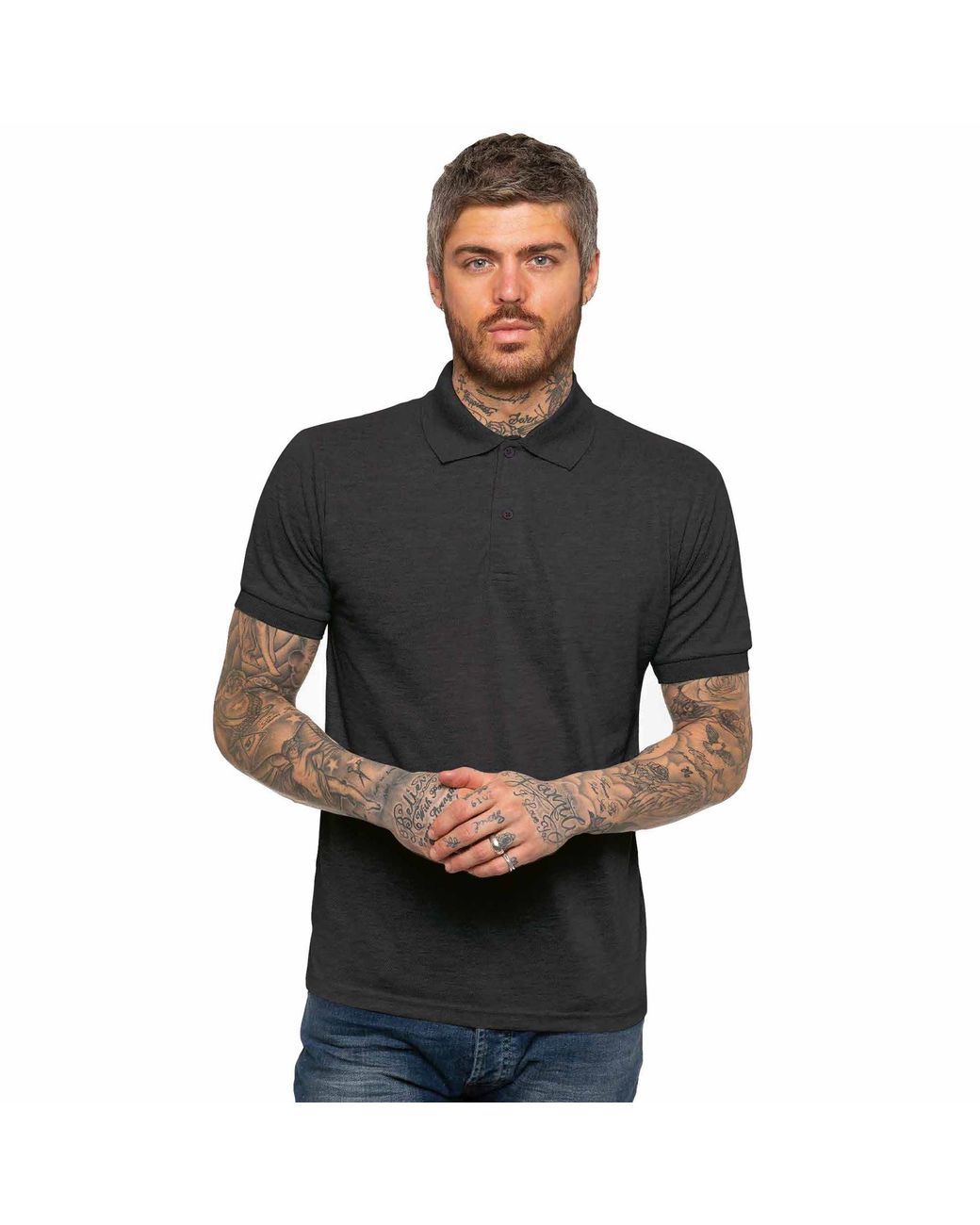 Kruze By Enzo Black Short Sleeve Polo Shirts for men