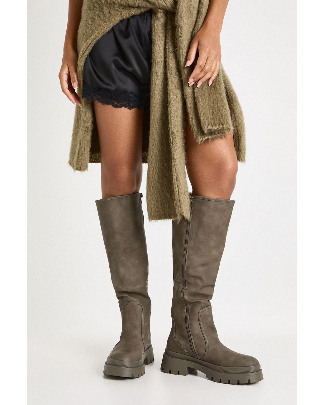 Boohoo Green Wide Fit Cleated Sole Knee Boot