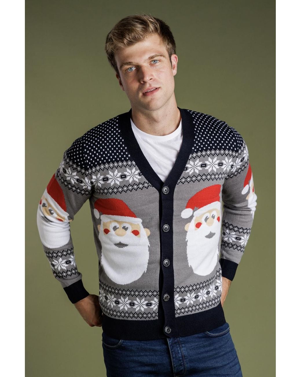 Tokyo Laundry Green Rosy Cheek Santa Cardigan for men