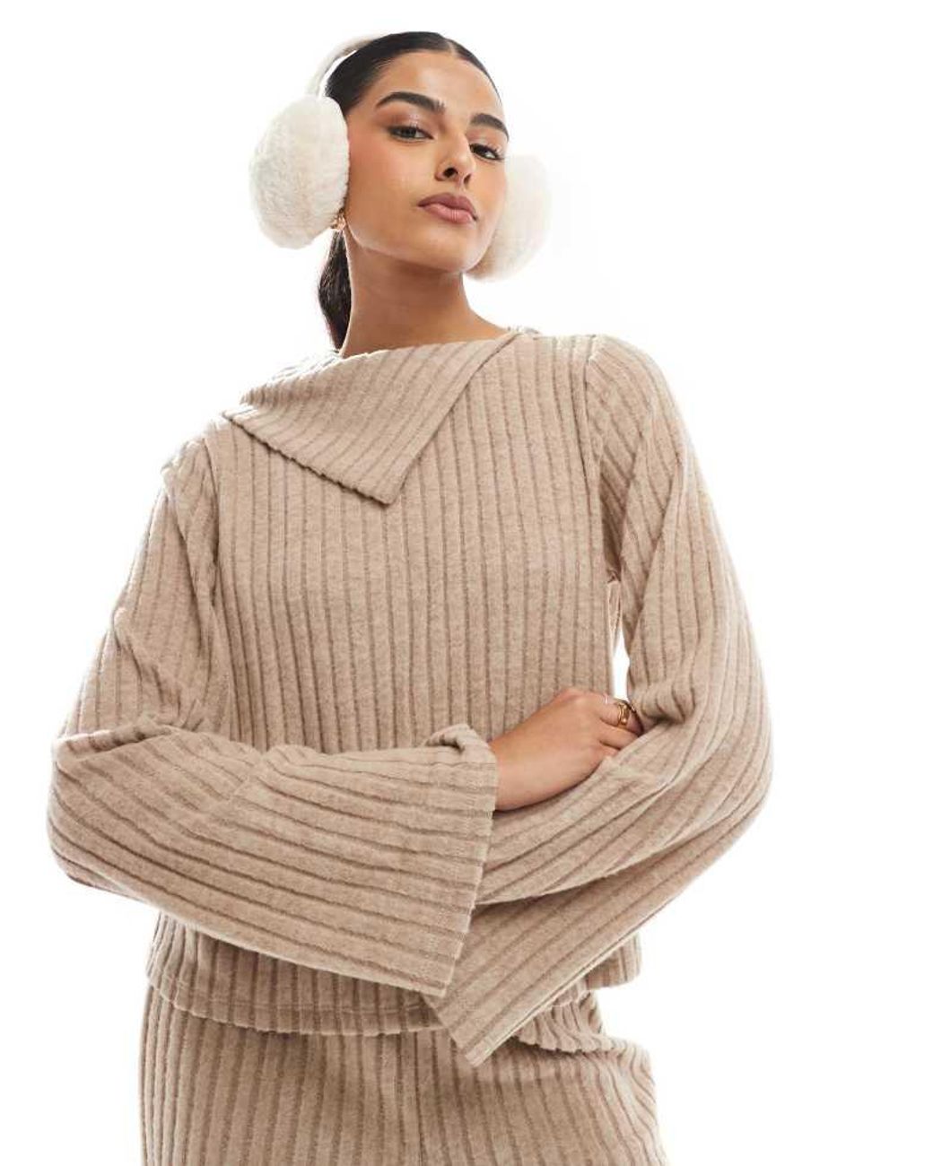 Vero Moda Natural Foldover Ribbed Jersey Top Co-Ord