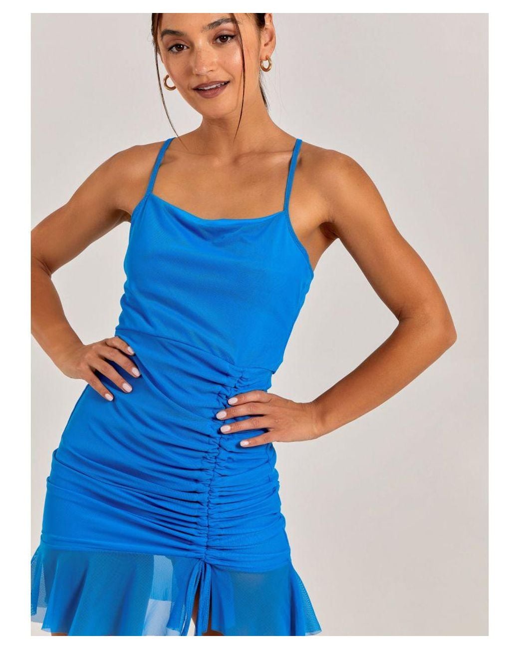 Pink Vanilla Blue Ruffle Hem Mesh Mini Dress