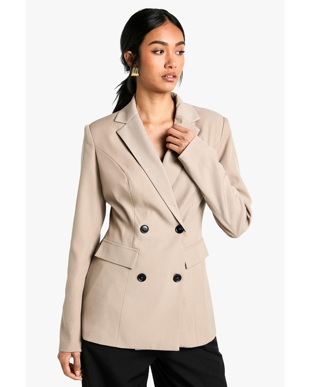 Boohoo Natural Woven Cinched Waist Blazer