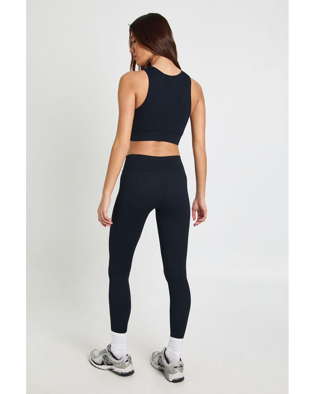 Boohoo Blue Petite Contour Ribbed Wrap Waist Seamless Leggings