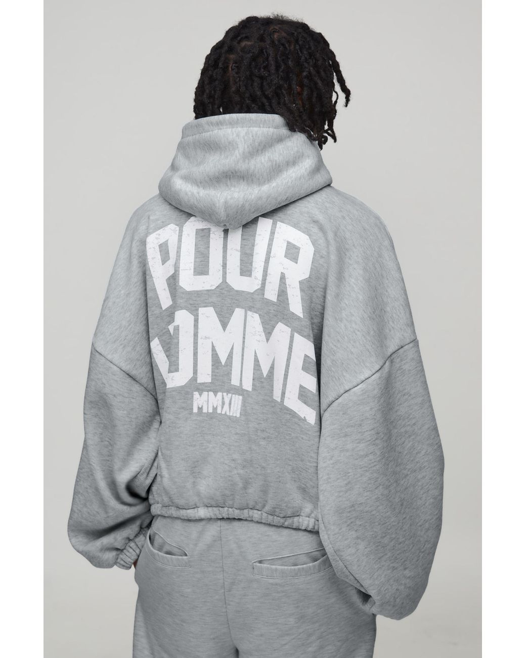 BoohooMAN Gray Oversized Batwing Homme Printed Hoodie for men