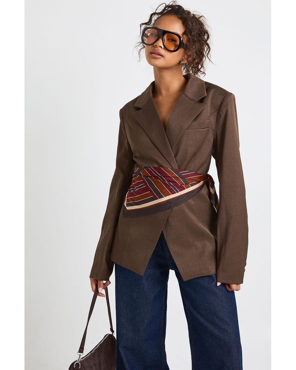 Boohoo Blue Cinched Tailored Blazer