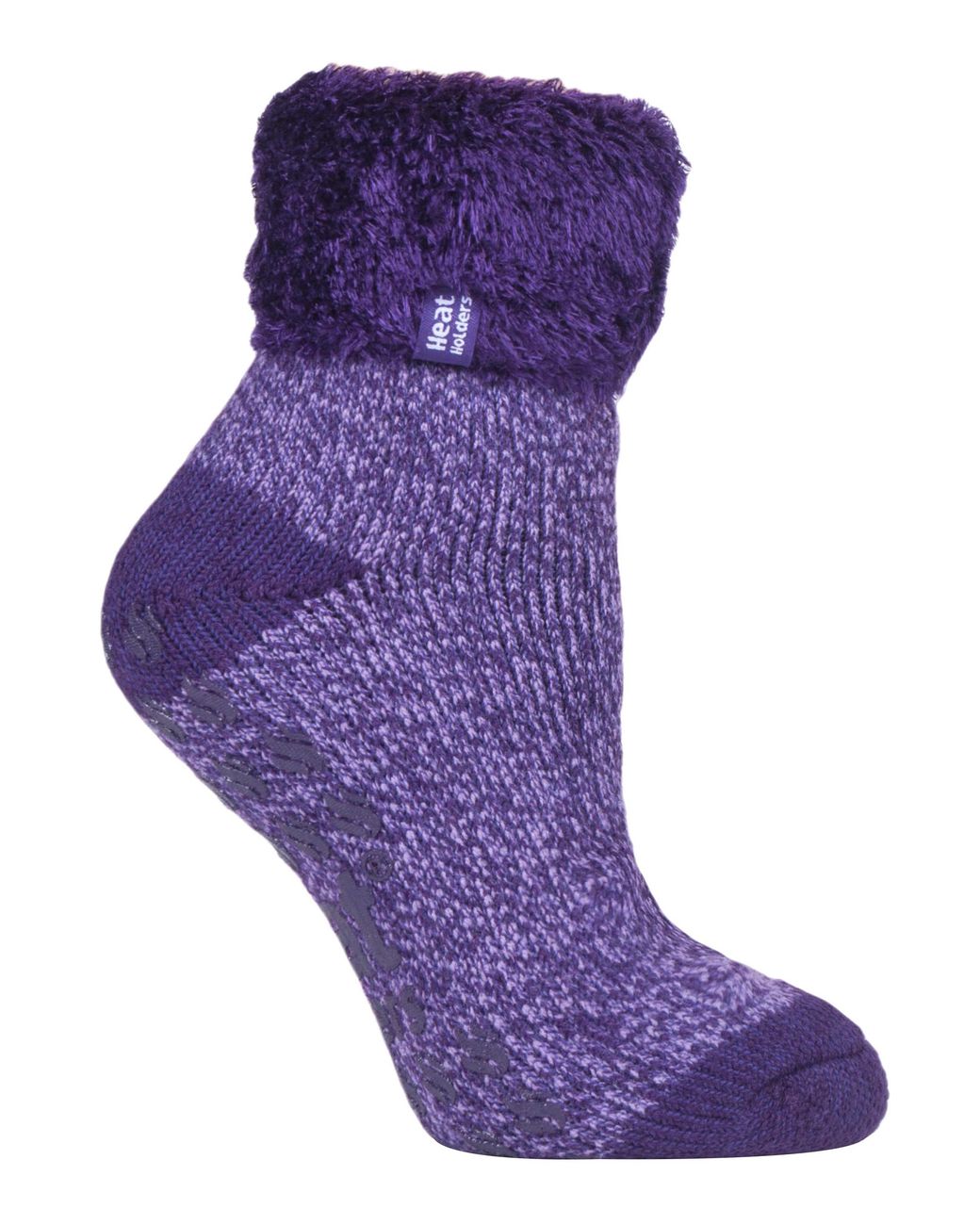 Heat Holders Purple Thermal Slipper Bed Socks With Non Slip Grips