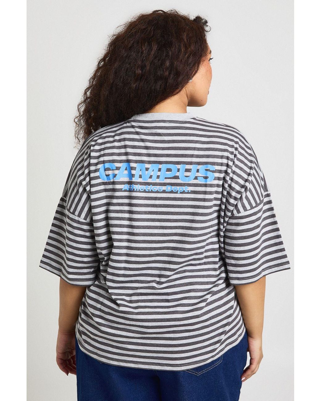 Boohoo Gray Plus Stripe Oversized Short Sleeve Top