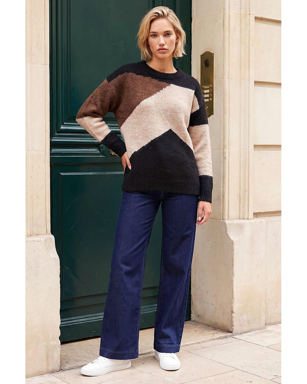 Roman Black Colour Block Knit Jumper