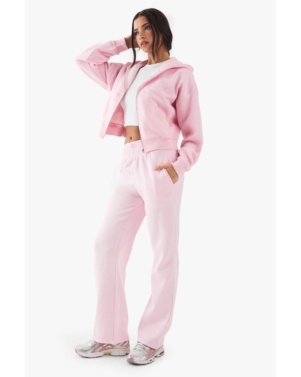 DSGN Studio Pink Contrast Script Double Waistband Straight Leg Jogger