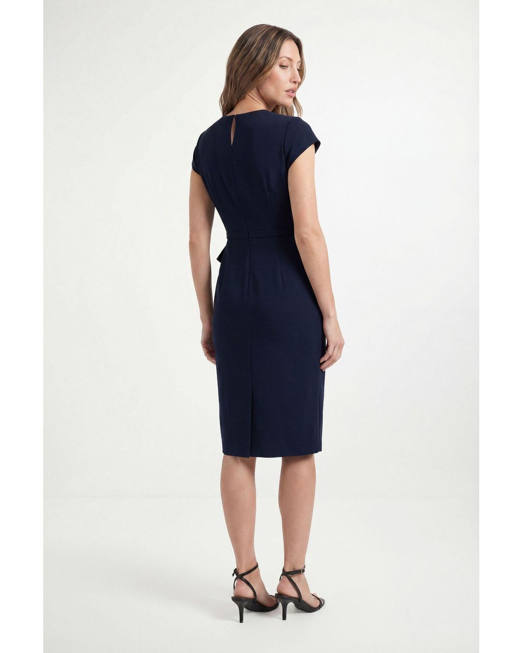 Wallis Blue Petite Crepe Pleat Ruffle Midi Dress