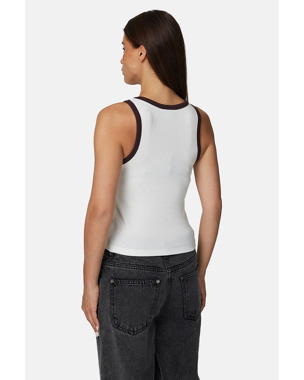 Good For Nothing White Monogram Contrast Ribbed Vest Top