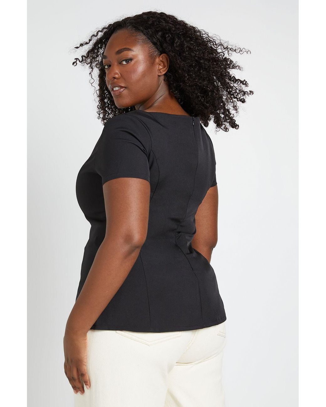 Boohoo Black Plus Cap Sleeve Tailored Peplum Top