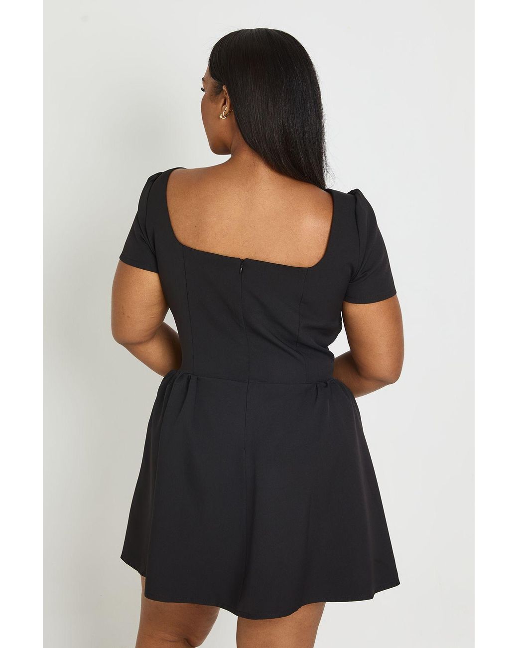 Boohoo Black Plus Puff Sleeve Skater Dress
