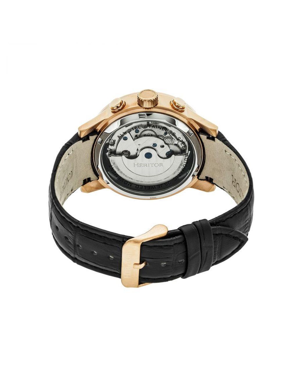 Heritor Metallic Hannibal Semi-Skeleton Leather-Band Watch for men