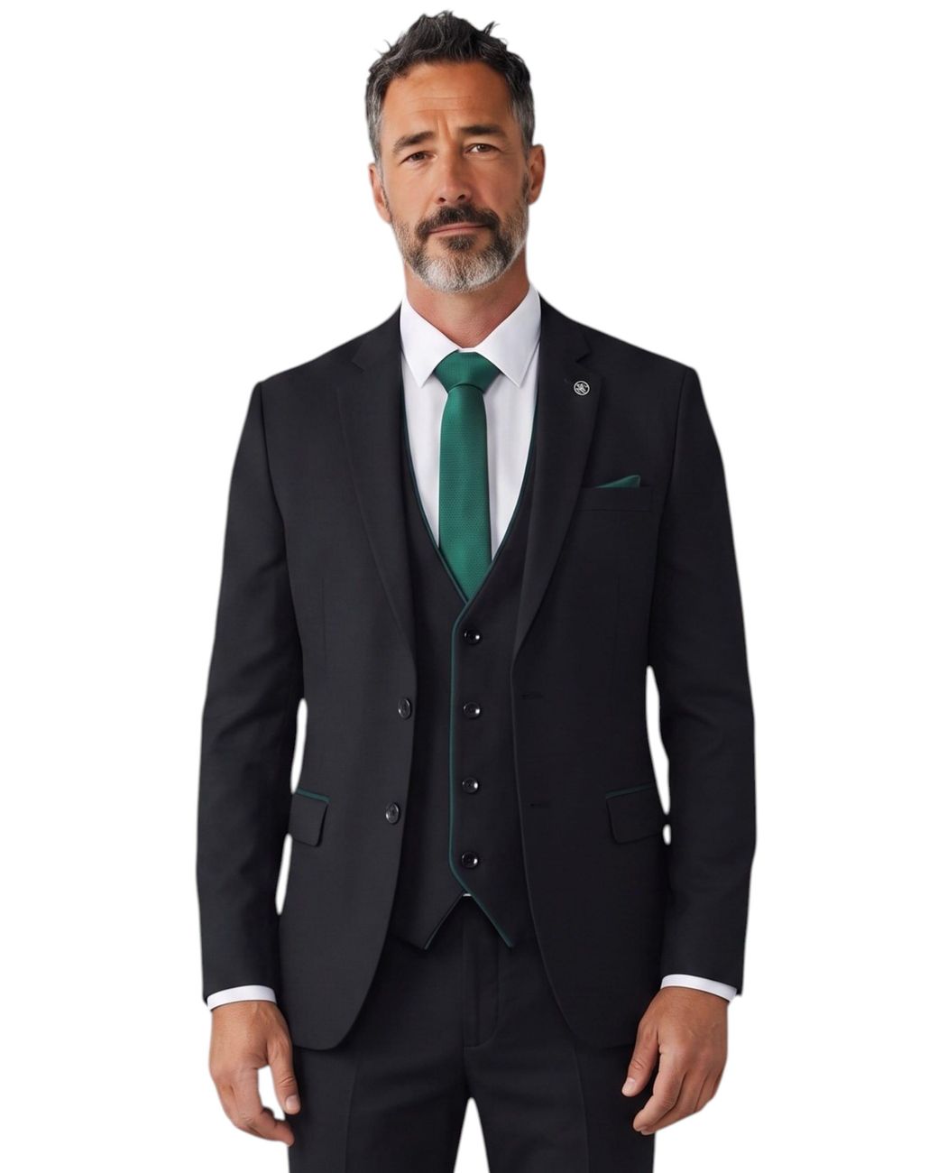 TruClothing Black Formal 3 Piece Tailored Fit Plain Suit for men