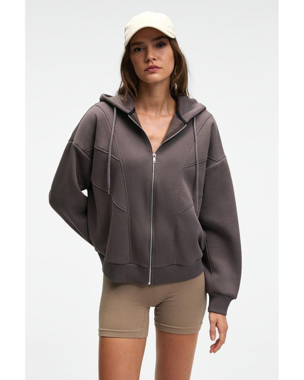 Grimelange Gray Hooded Oversized Zip Sweatshirt