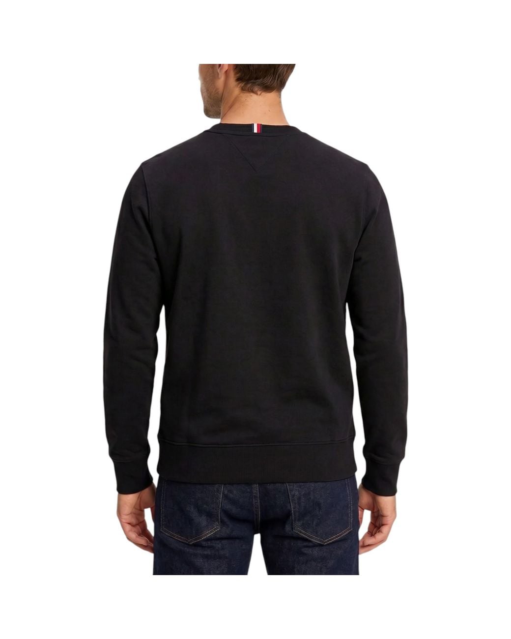 Tommy Hilfiger Black Tommy Fleece Sweatshirts Pullover Embroidered Tonal Logo Jumper for men