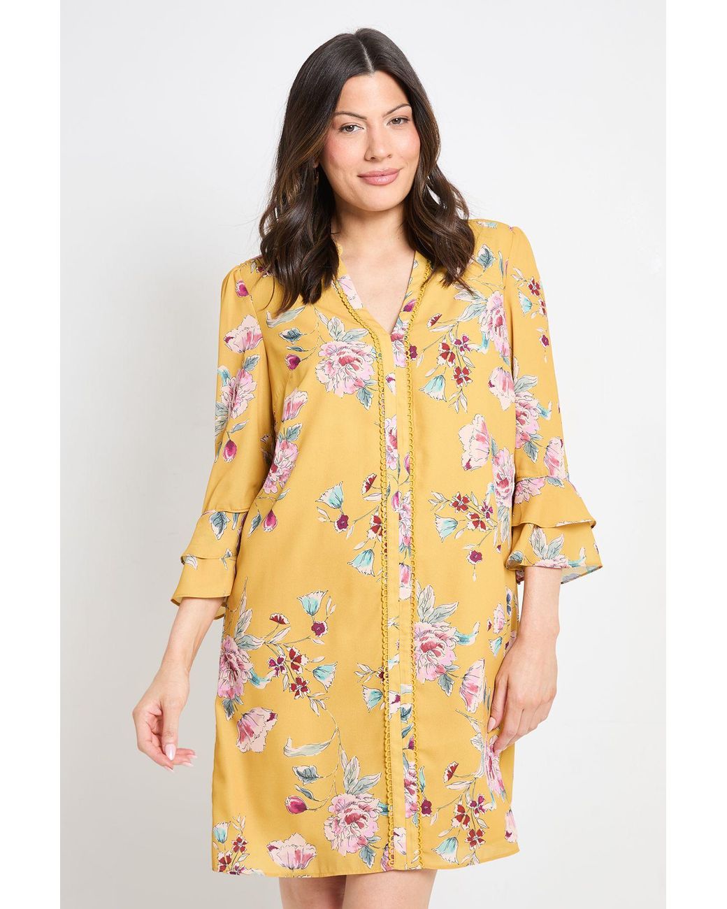 Wallis Yellow Floral Ruffle Shift Dress