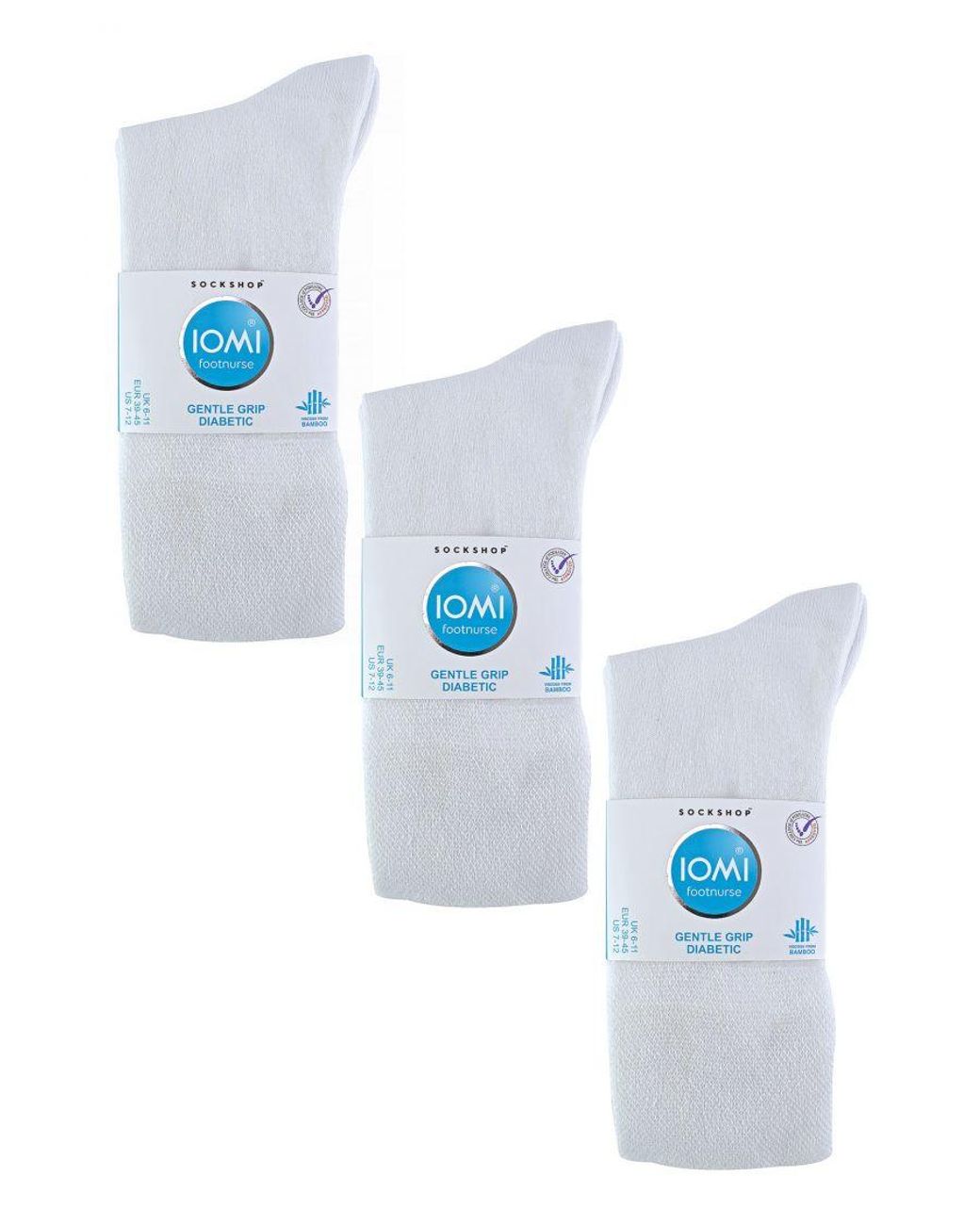 IOMI White 6 Pack Diabetic Bamboo Socks for men