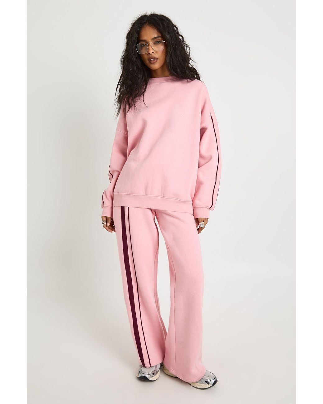 Boohoo Pink Double Side Striped Oversized Sweatshirt
