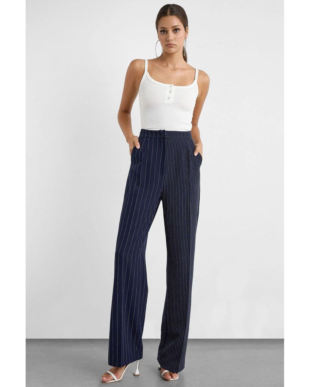 Hiccup Blue Striped Mid-Rise Straight-Leg Pants