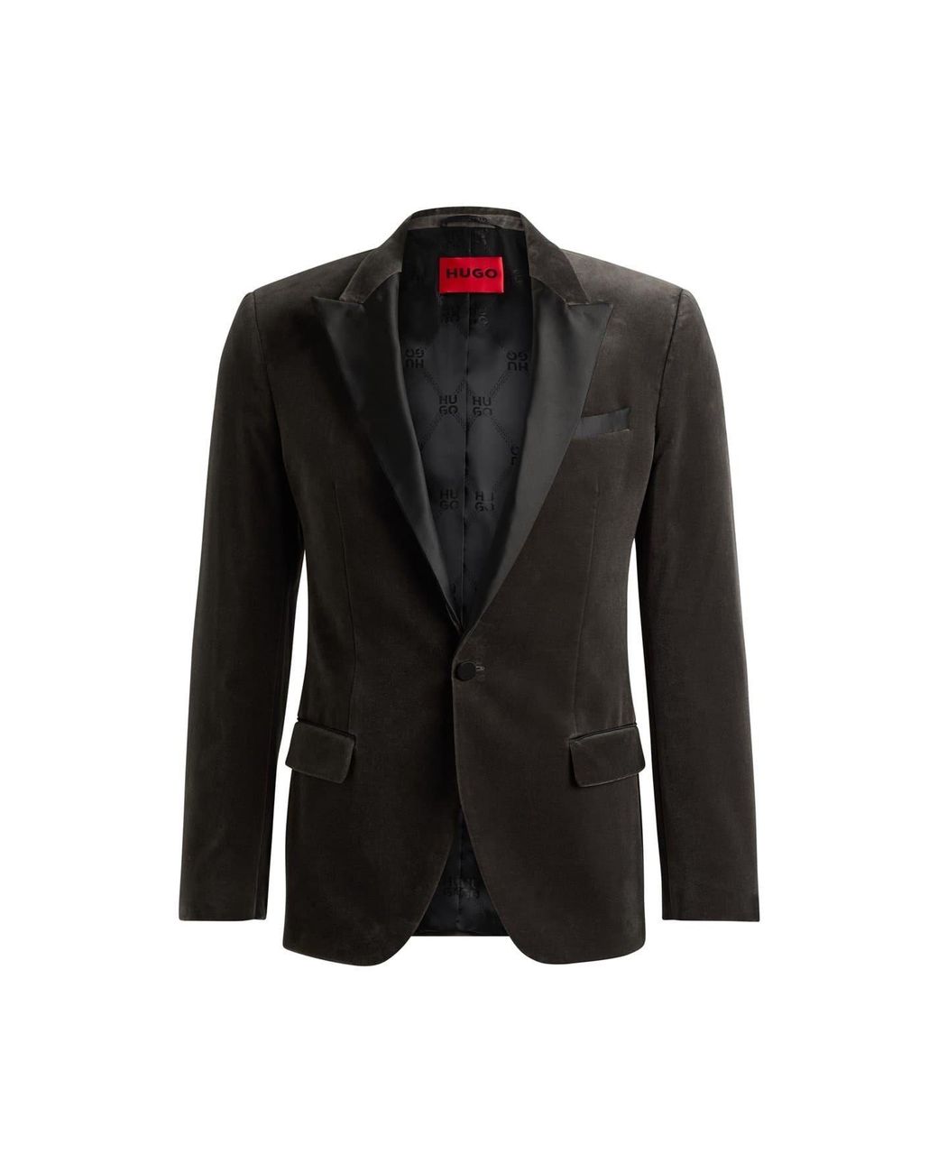 HUGO Black Regular Fit Solid Patterned Blazer for men