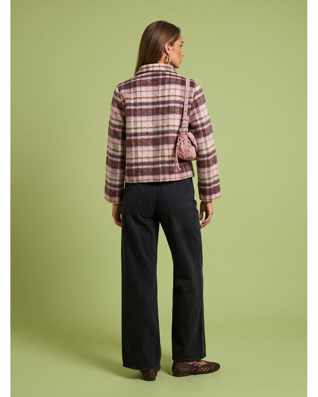 Urban Bliss Green Wool Blend Check Patch Coat