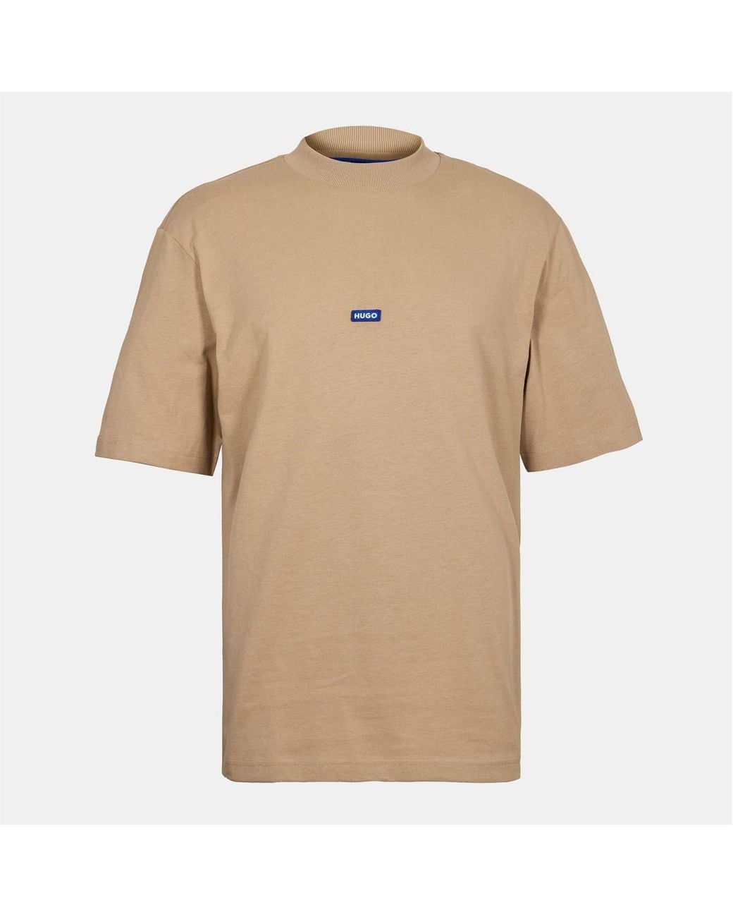 HUGO Natural Mock Neck Ribbed Collar Short Sleeve Jersey T-Shirt for men