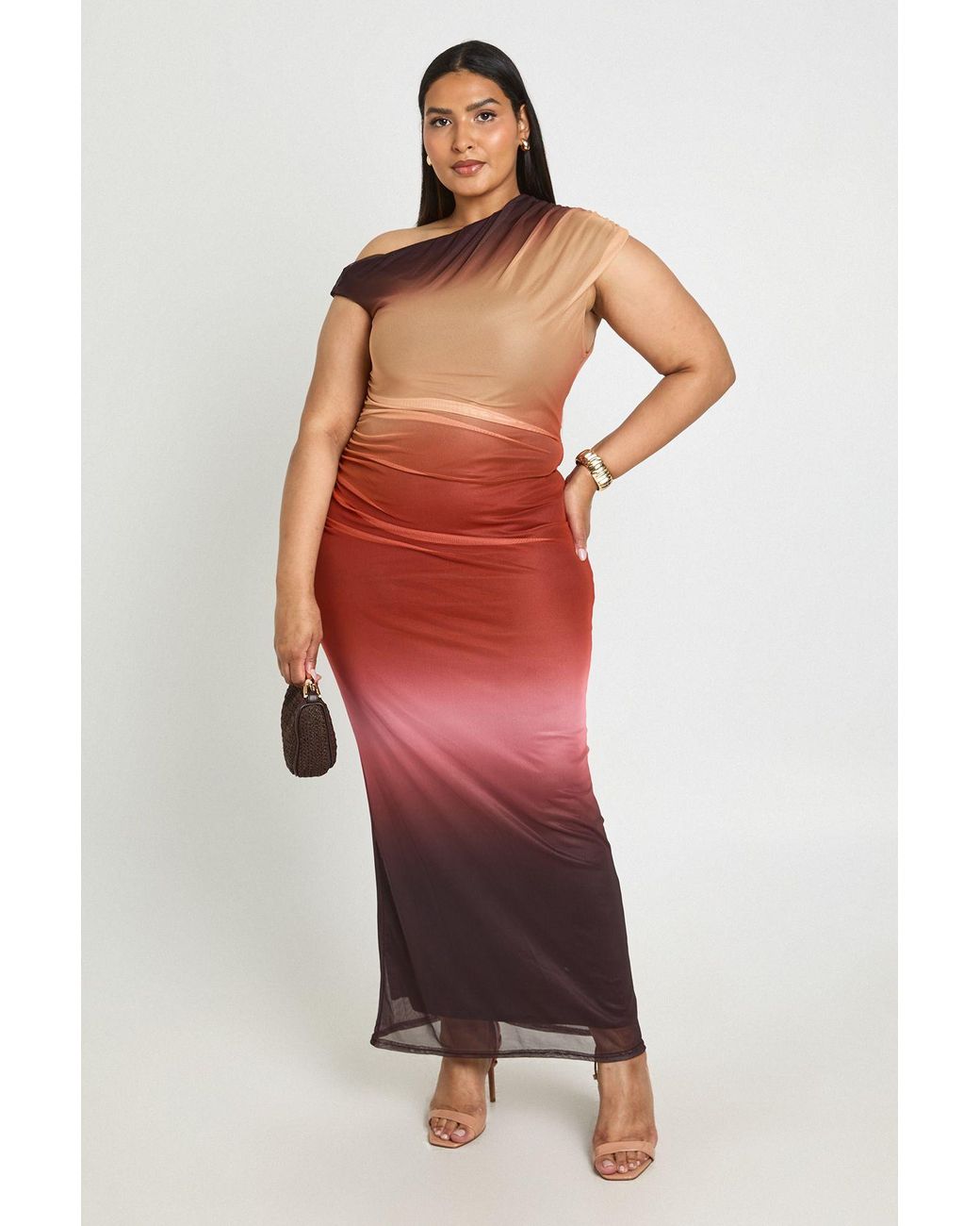 Boohoo Red Ombre Mesh Asymmetric Maxi Dress
