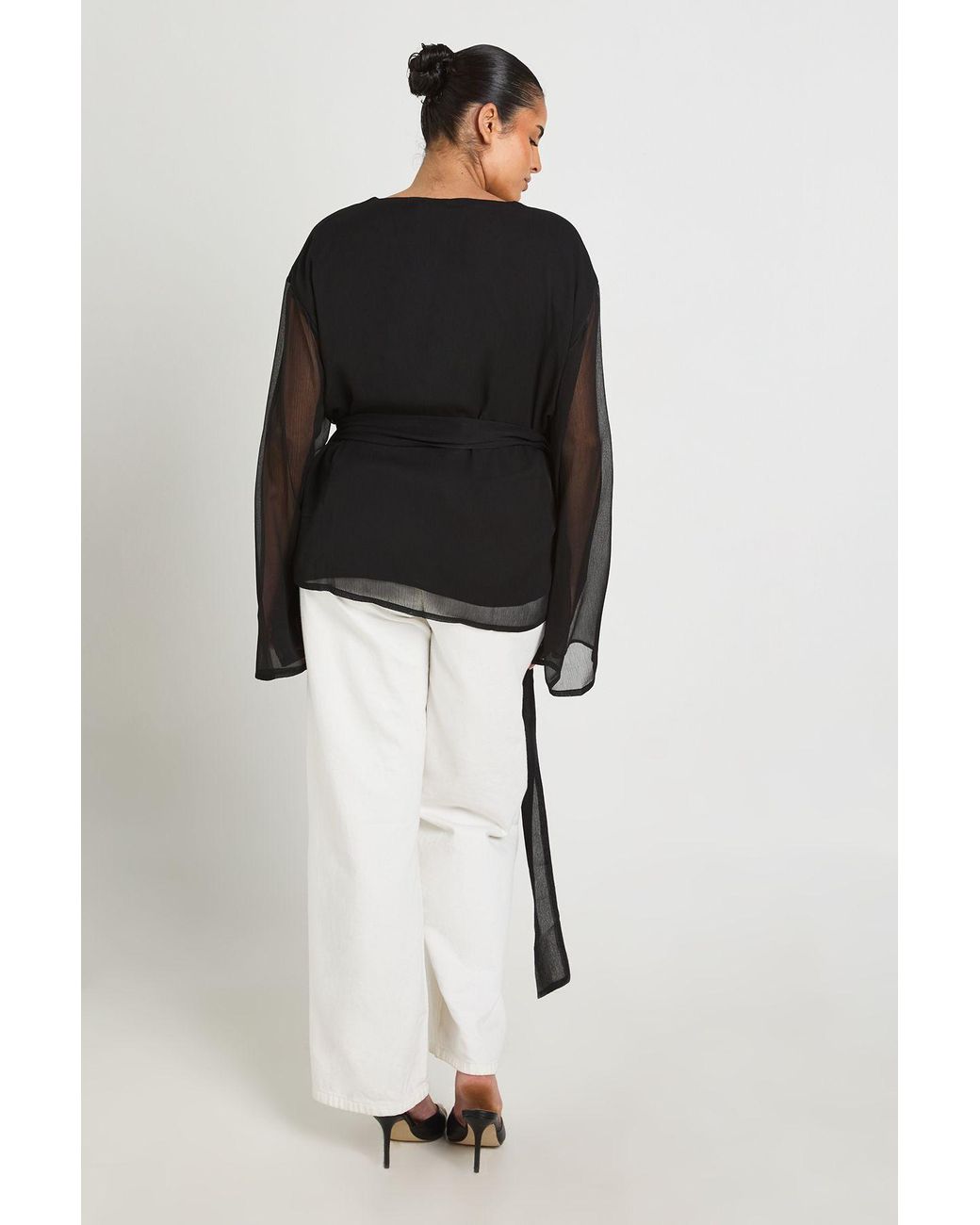 Boohoo Black Plus Chiffon Trim Wrap Top